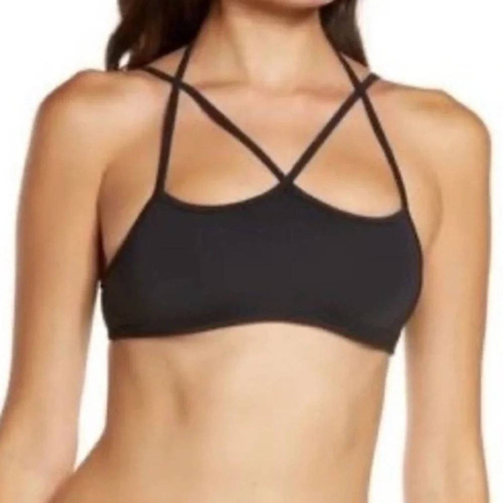 NWT Frankie’s Bikinis Aleisha Eco Bikini Top in Black‎ Size Small
